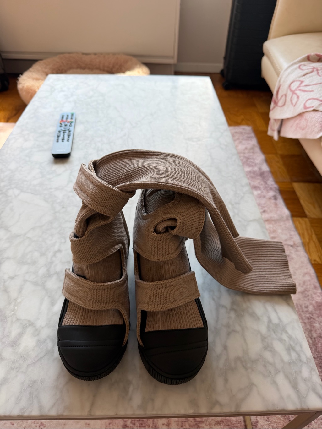 Beige Strappy Knit Combat Boots - Women Burning Man Boots — image 2 of 6